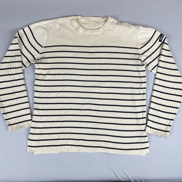 Polo Jeans Ralph Lauren Crewneck Tight Knit Sweater Men's M Beige Black Striped - Picture 2 of 13